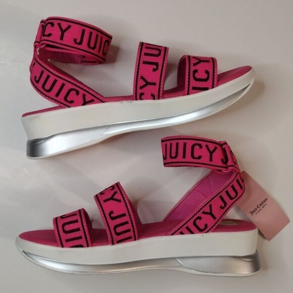 Juicy Couture Hot Pink Impulse Strappy Velcro Platform Sandals Size 8 NWT - Picture 6 of 16